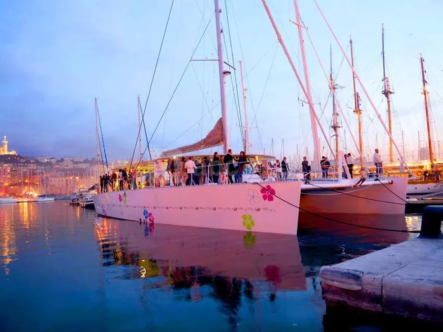 Un catamaran récent, au design moderne